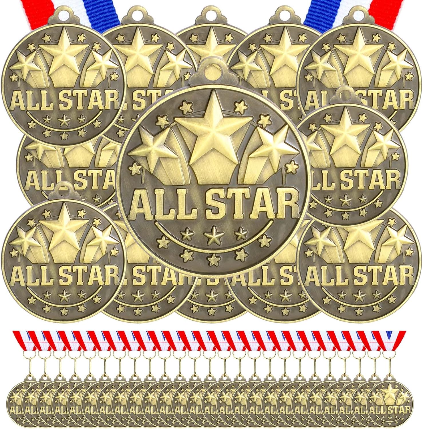 60 Pcs Gold Award Medals with Neck Ribbons for Competitions
