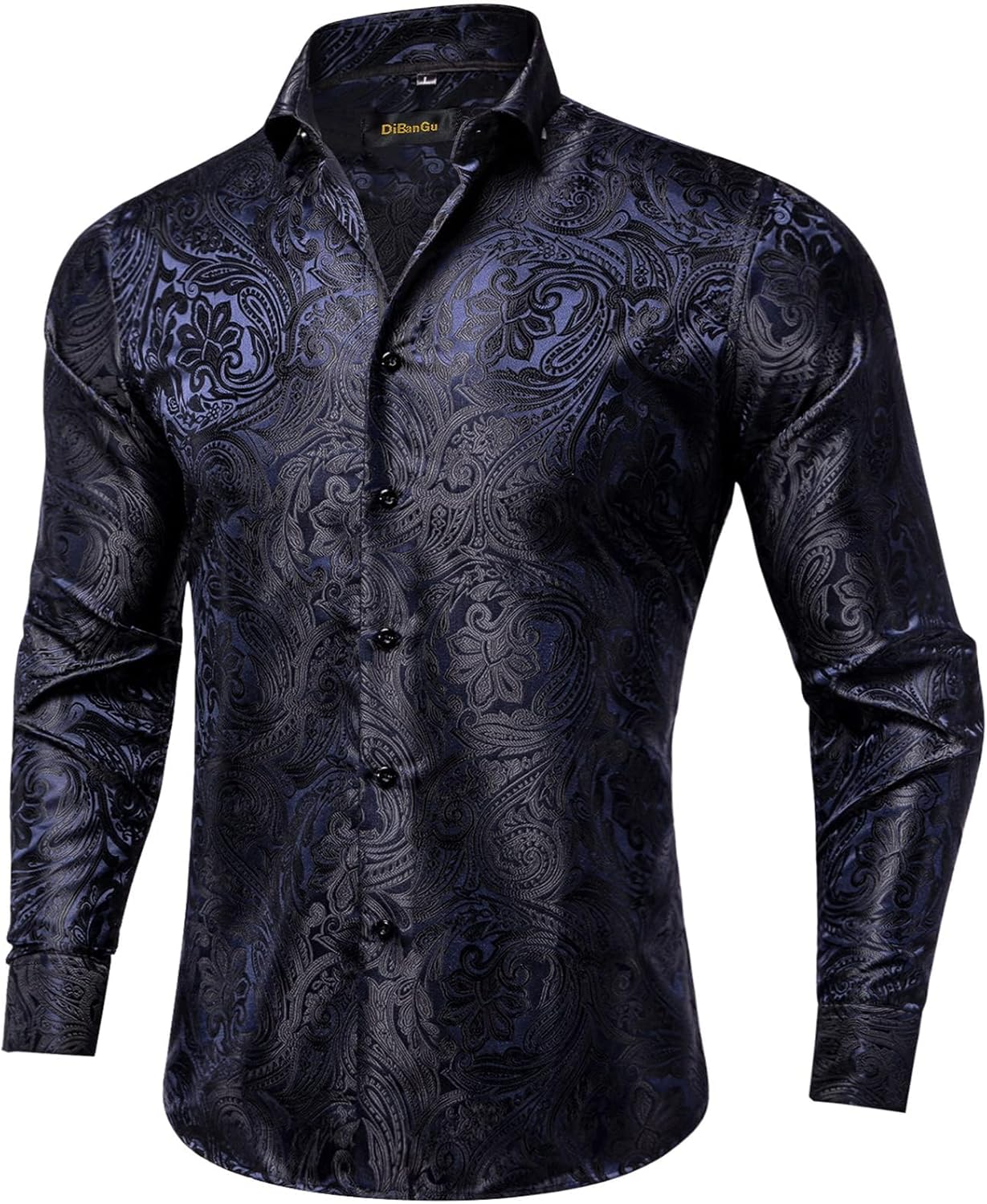 DiBanGu Mens Silk Paisley Dress Shirt for Weddings and Parties