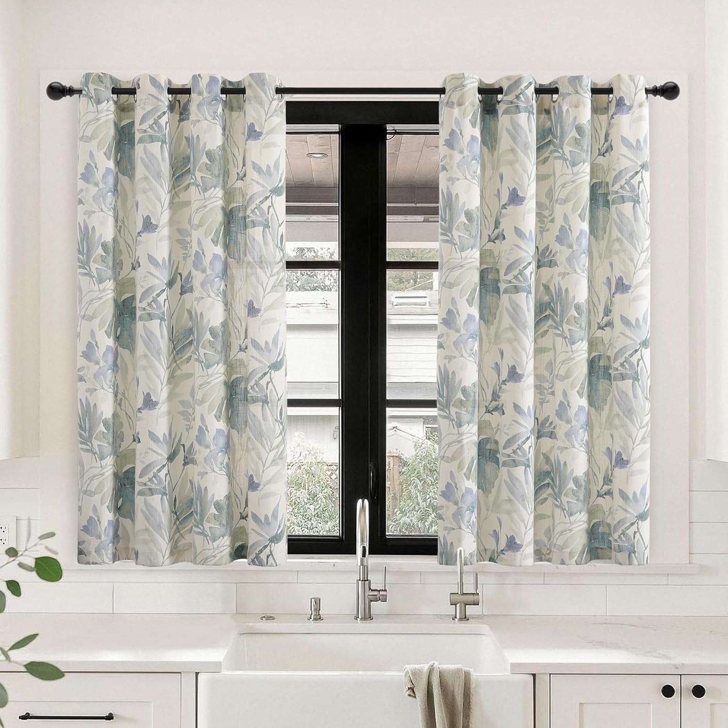Sage Green Curtains for Kitchen Bedroom Light Filtering Floral Design