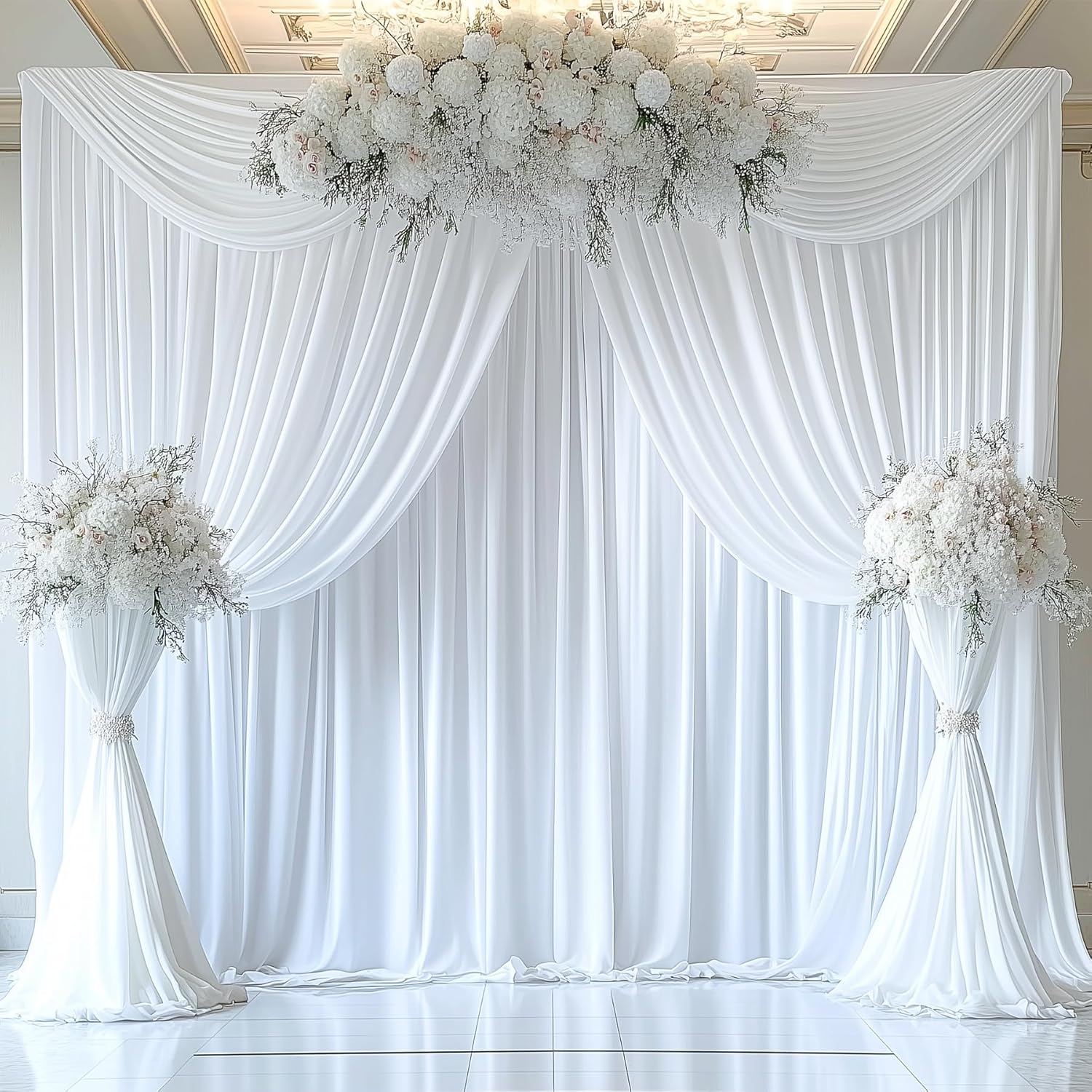 Outpain White Backdrop Curtains - Wrinkle-Free 14FT Long for Wedding & Photography