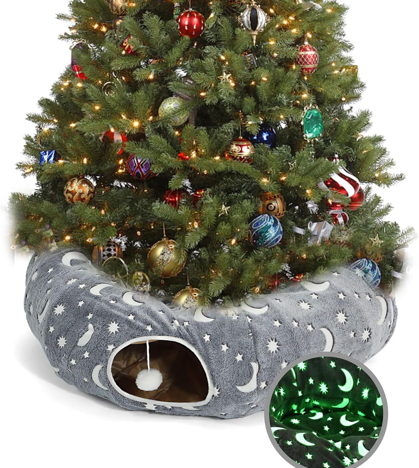 LUCKITTY Cat Tunnel Bed with Plush Ball Toy for Kittens and Cats