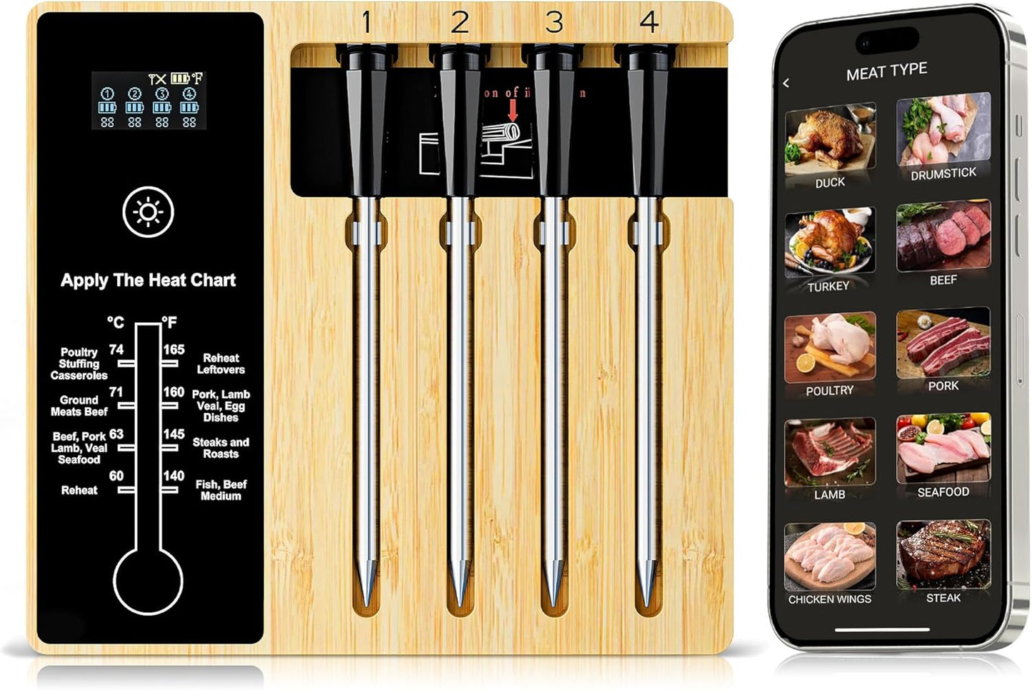 Smart Wireless Meat Thermometer with 4 Probes for Perfect BBQ