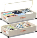 Under Bed Storage with Wheels, 2 Pack - Large Capacity Underbed