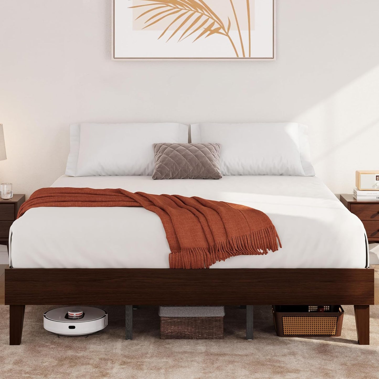 Yaheetech King Bed Frame Natural Solid Wood Platform Bed