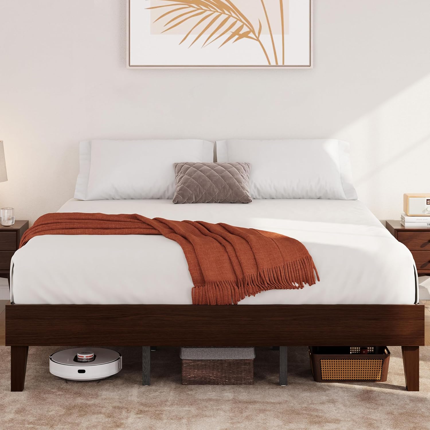 Yaheetech King Bed Frame Natural Solid Wood Platform Bed