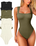 Women's 3-Pack Ribbed Strap Square Neck Bodysuits - Tummy Control