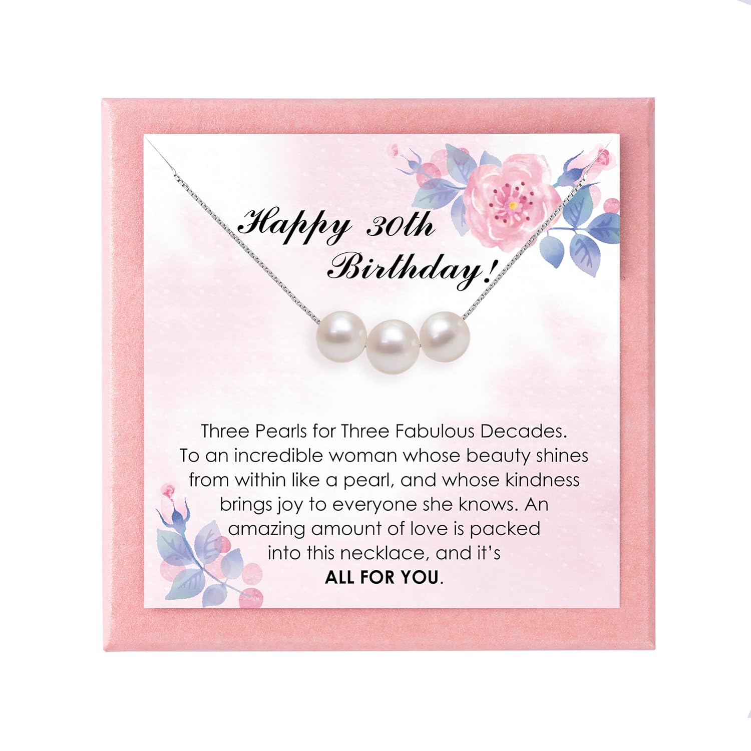 Silver Fresh Water Pearl Necklace for 30th Birthday Gifts