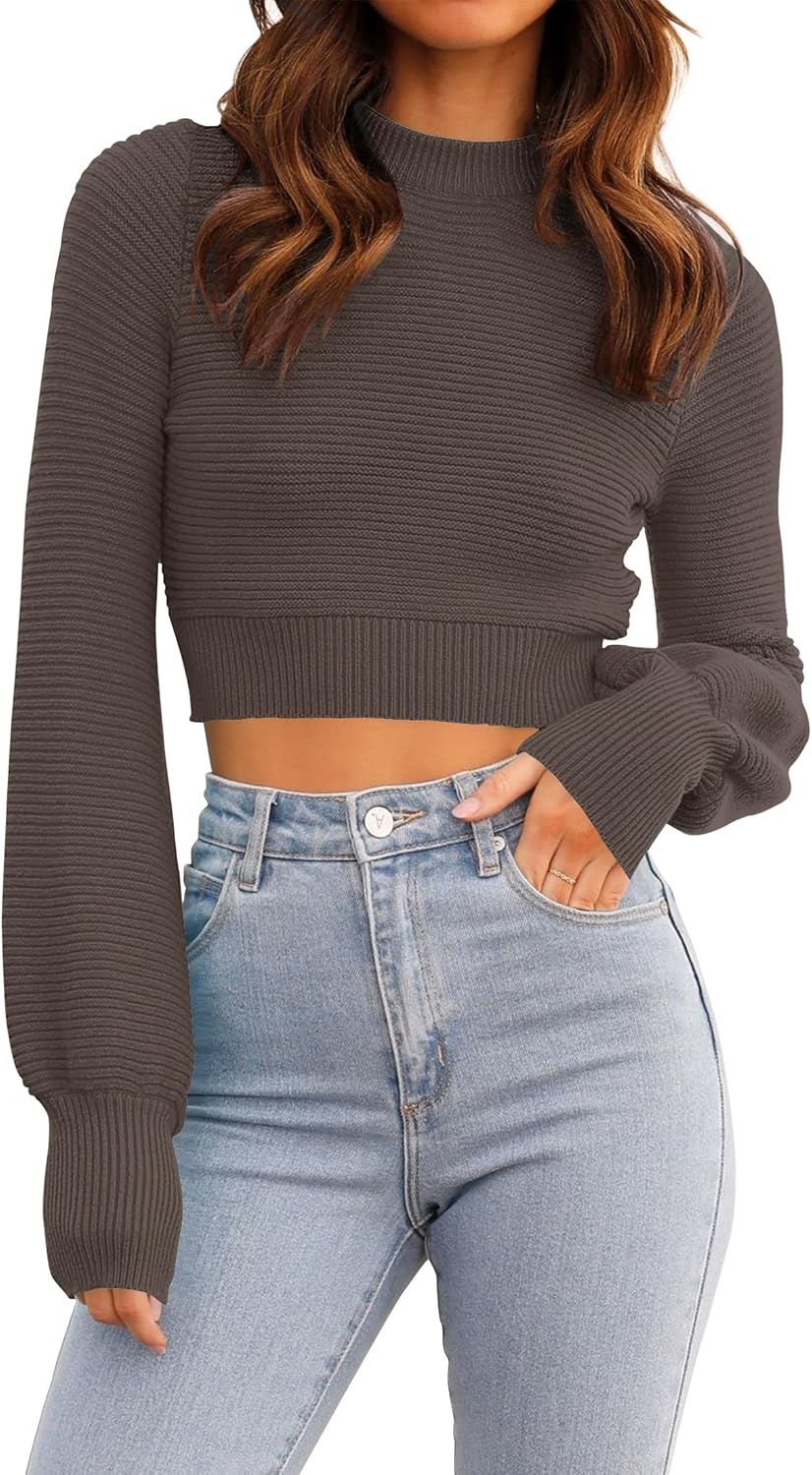 ZESICA Women's Fall Mock Neck Cropped Sweater for Chic Style