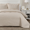 Hansleep Beige Quilt King Size - Soft Lightweight Damask Coverlet