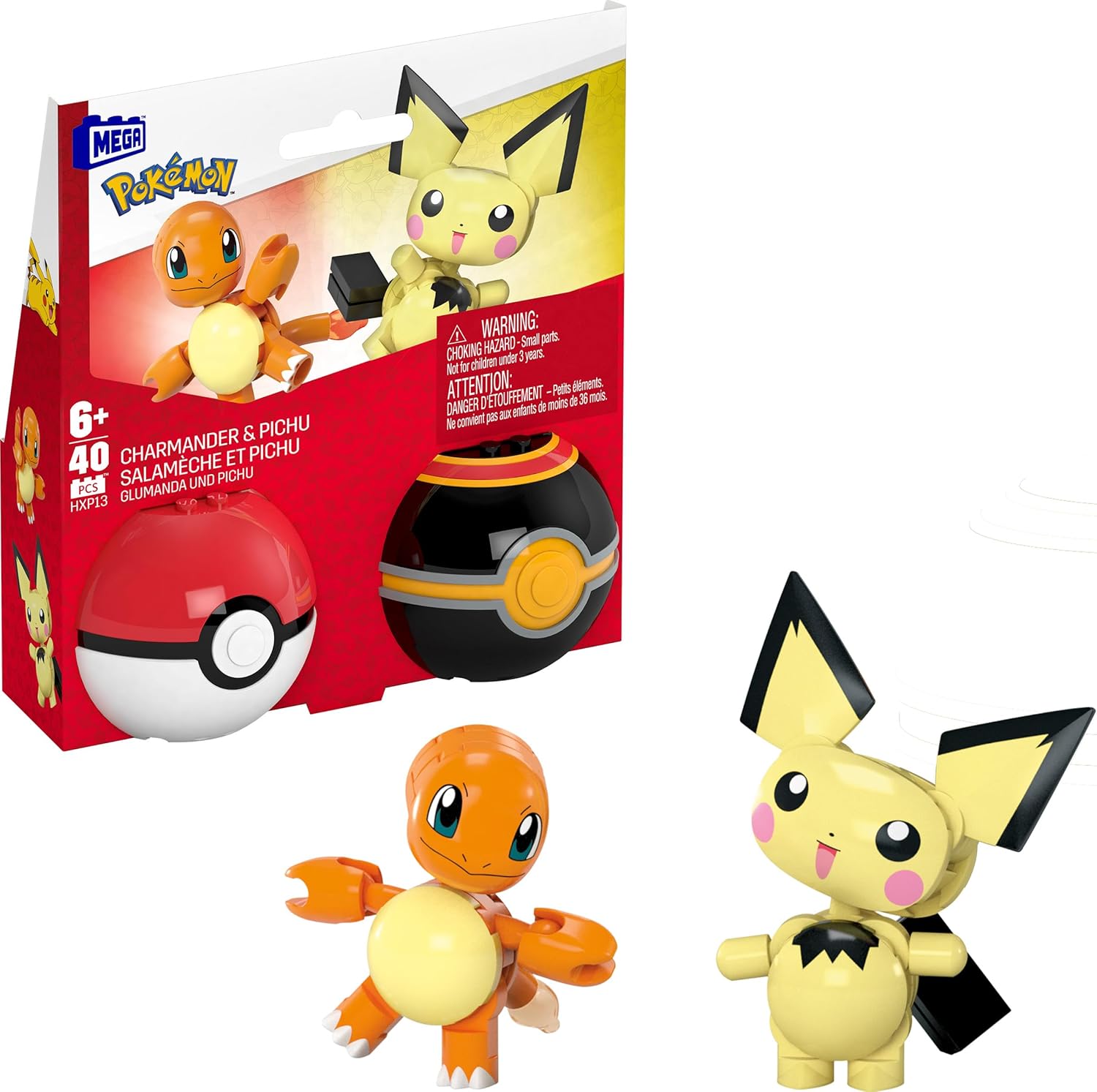 Mattel Mega Pokemon Building Set - 40-Piece Pichu & Charmander with Poke Ball