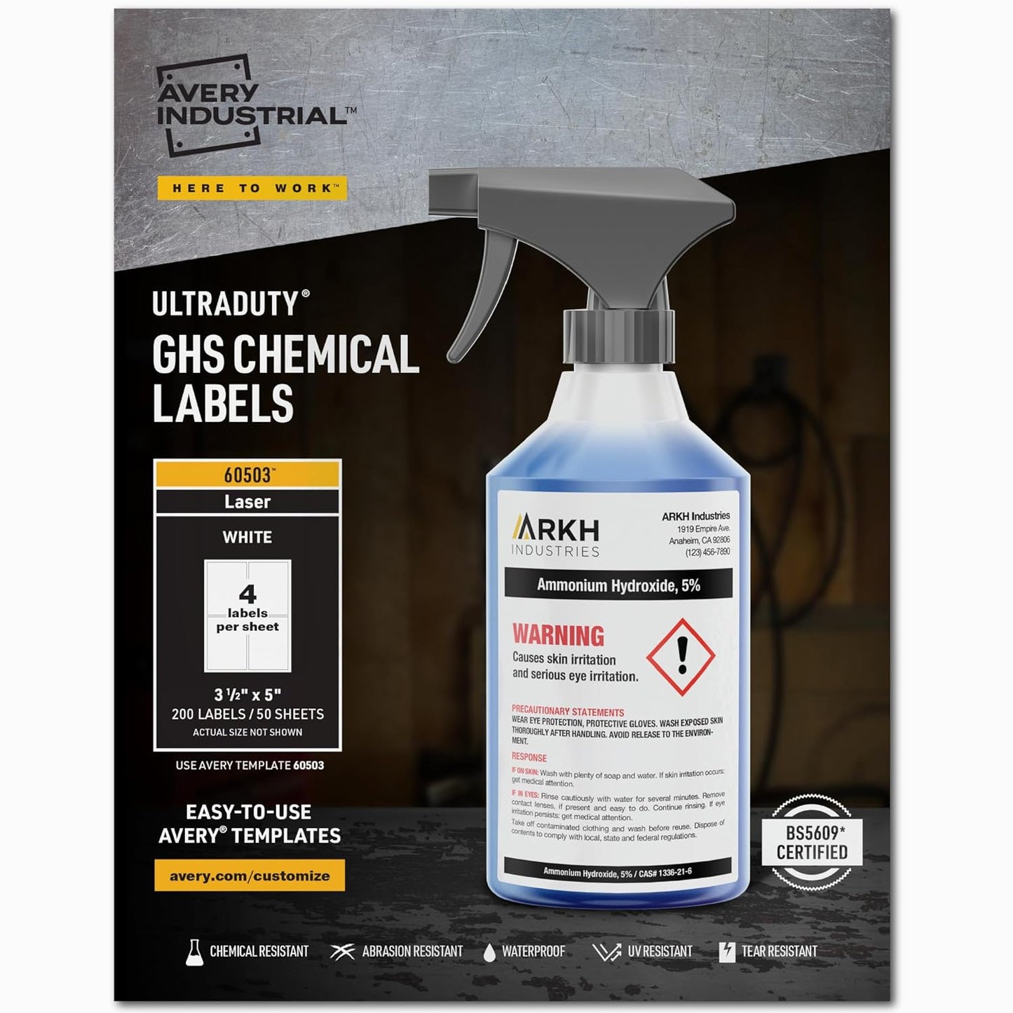 Avery UltraDuty GHS Chemical Labels for Laser Printers, 200 Pack