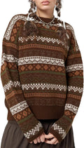 Women Y2K Argyle Pullover Sweater - Vintage Preppy Knitwear