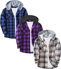 ZITY Men's Flannel Hoodie Shirt 3-Pack - Lightweight Layering