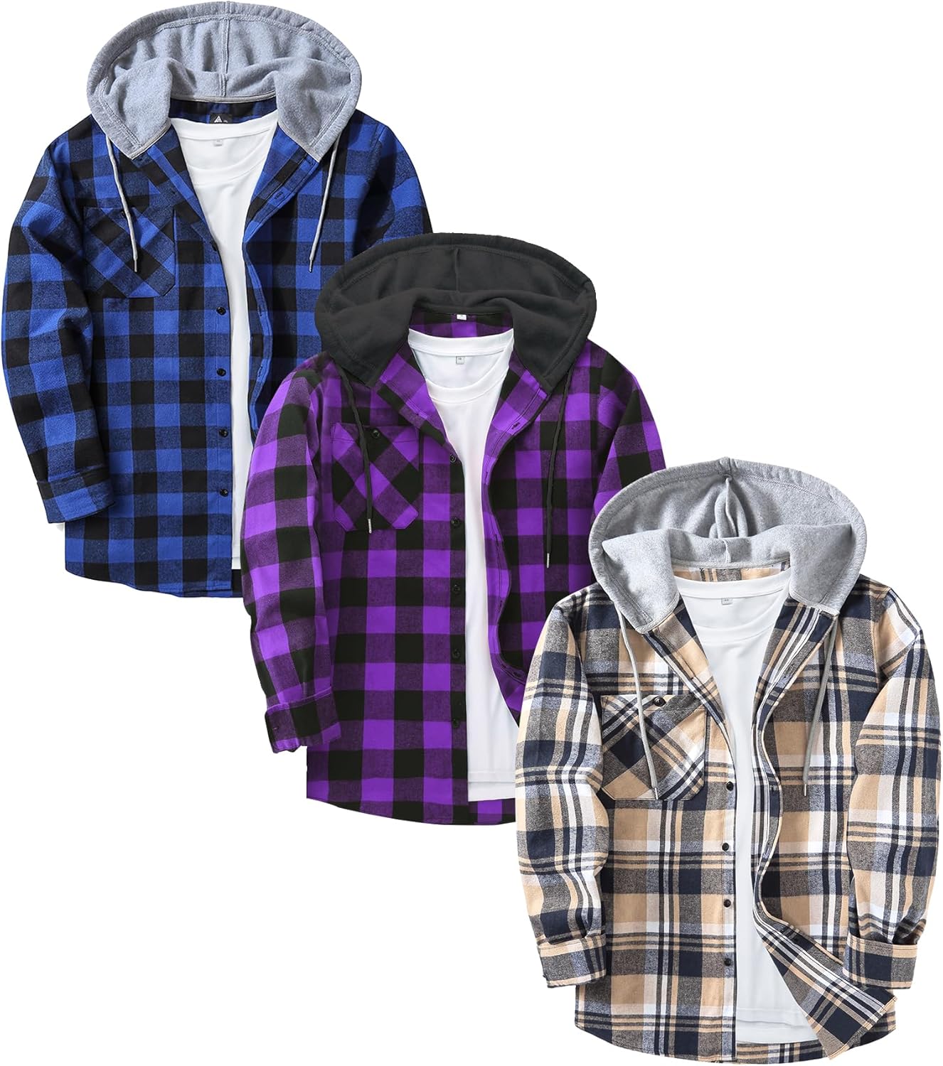 ZITY Men's Flannel Hoodie Shirt: Vintage Plaid Button Down Style