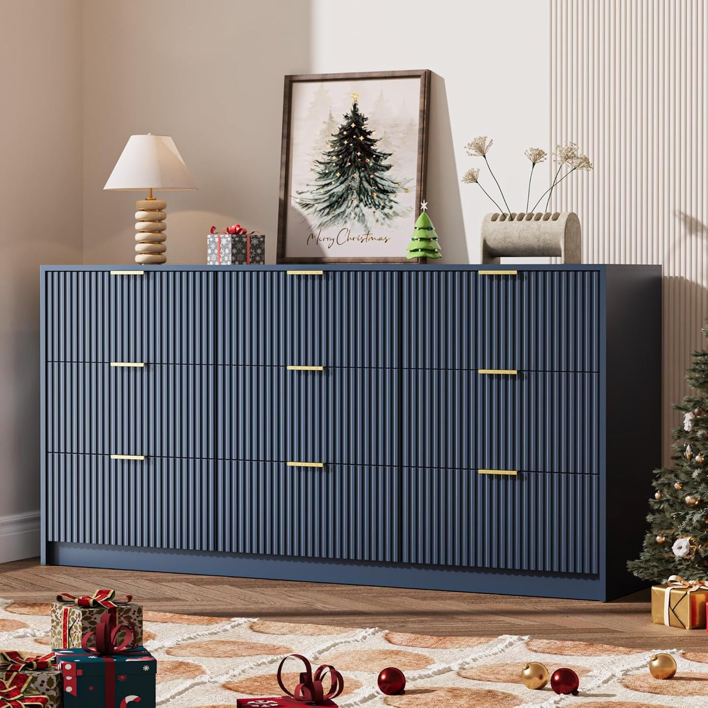 Navy Dresser for Bedroom with 9 Drawers - Modern Chest Design