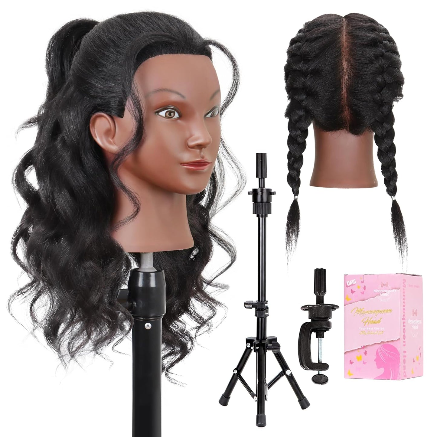 Mannequin Head with Human Hair for Cosmetology Practice and Styling