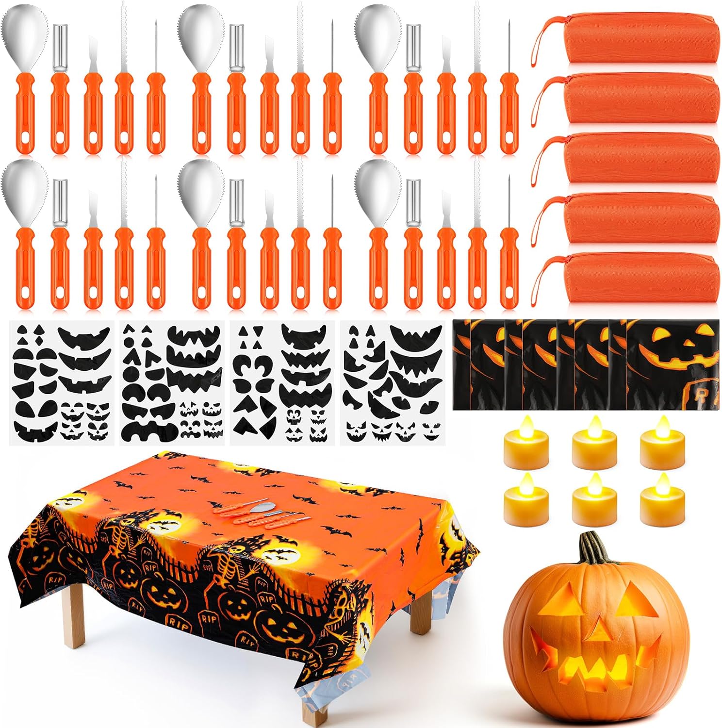 Tioncy 52 Pcs Halloween Pumpkin Carving Kit for Family Fun