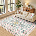 6x9 Area Rug Floral Washable Low Pile - Soft Vintage Boho