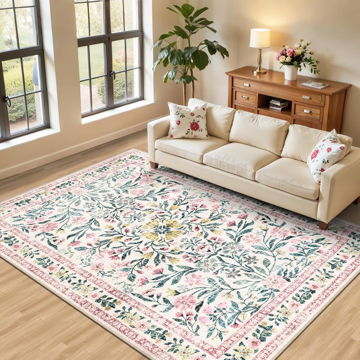 6x9 Area Rugs for Living Room: Vintage Floral Washable Carpet