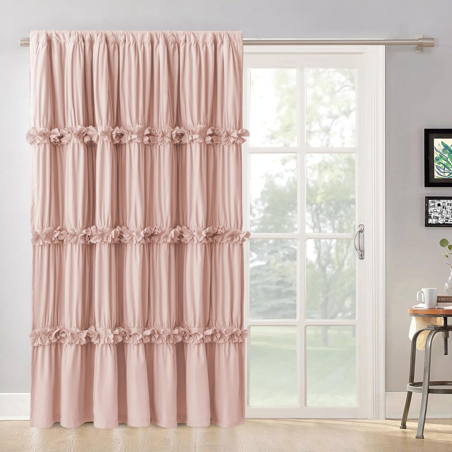 Boho Ruched Blackout Window Curtains with Butterfly Flowers