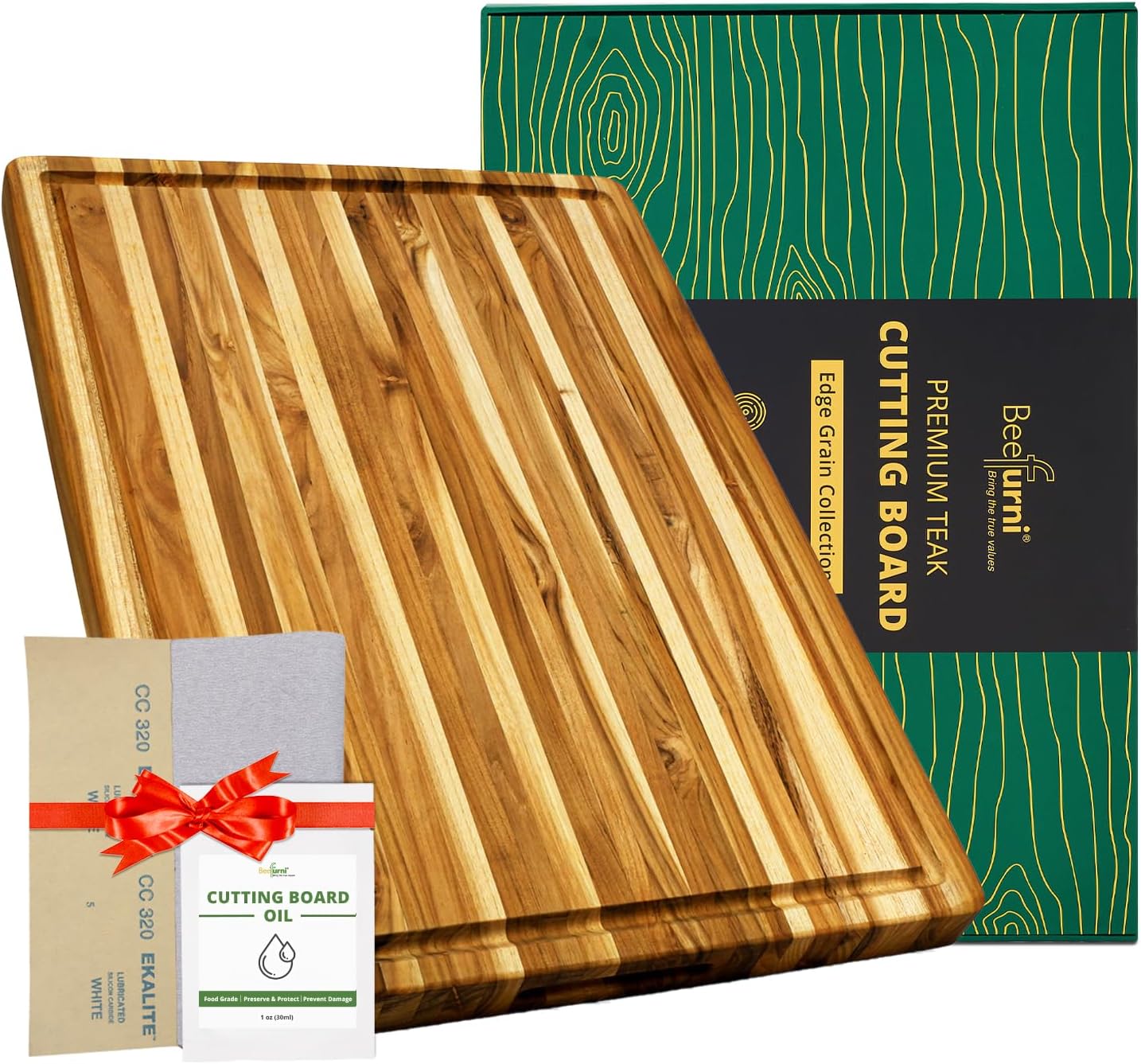 BEEFURNI Teak Wood Cutting Board with Juice Groove for Kitchen