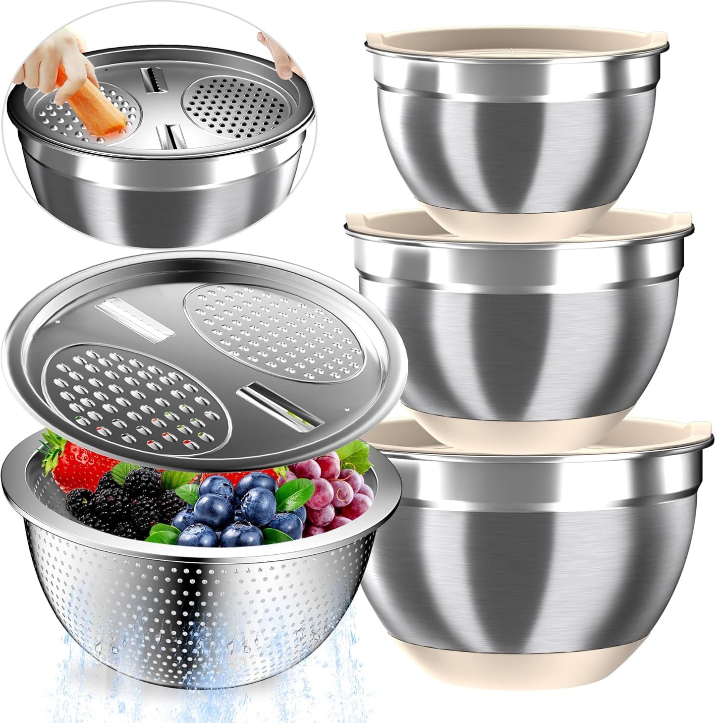 Stainless Steel Mixing Bowls with Airtight Lids for Kitchen Use