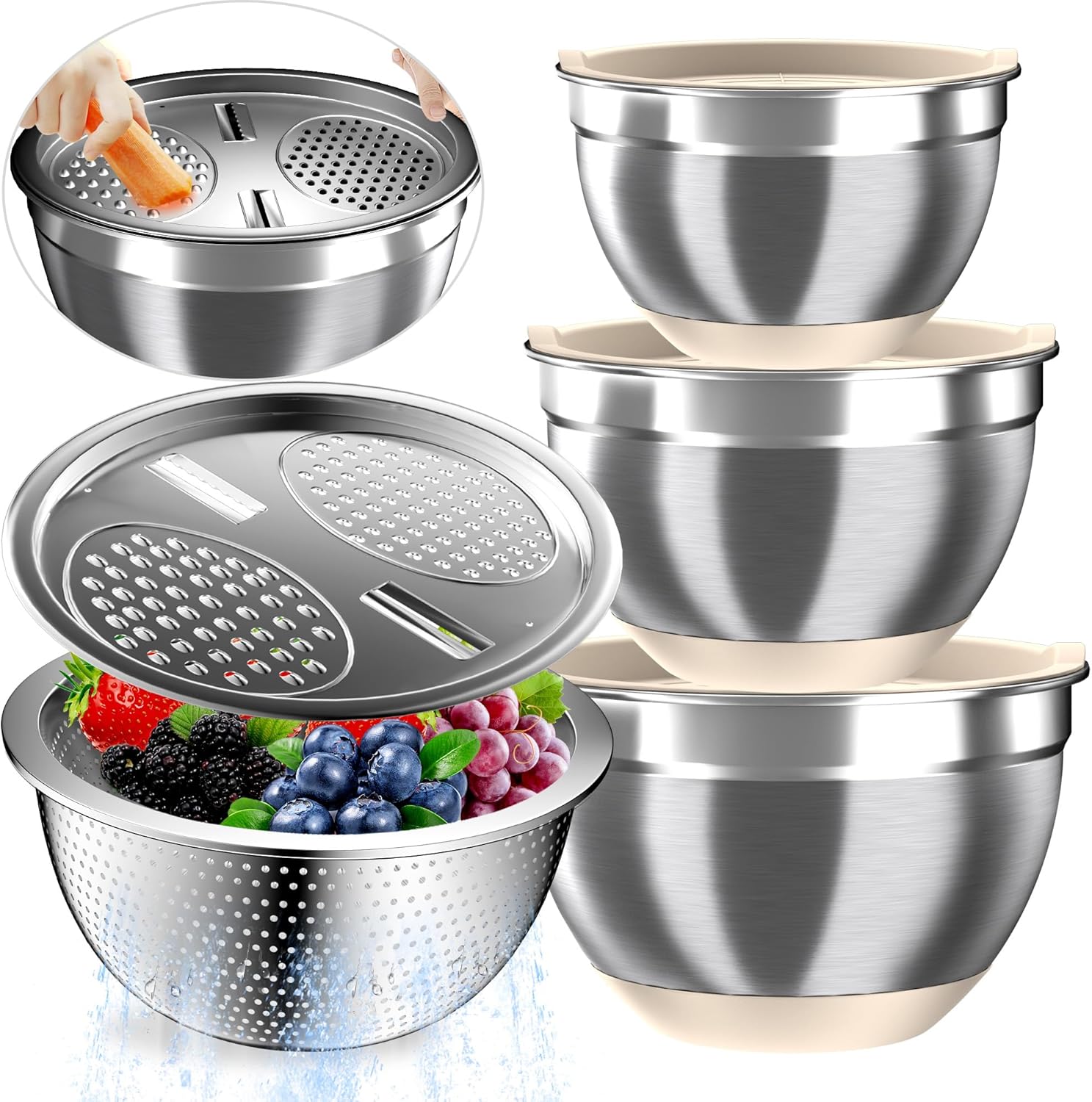Stainless Steel Mixing Bowls with Airtight Lids for Kitchen Use