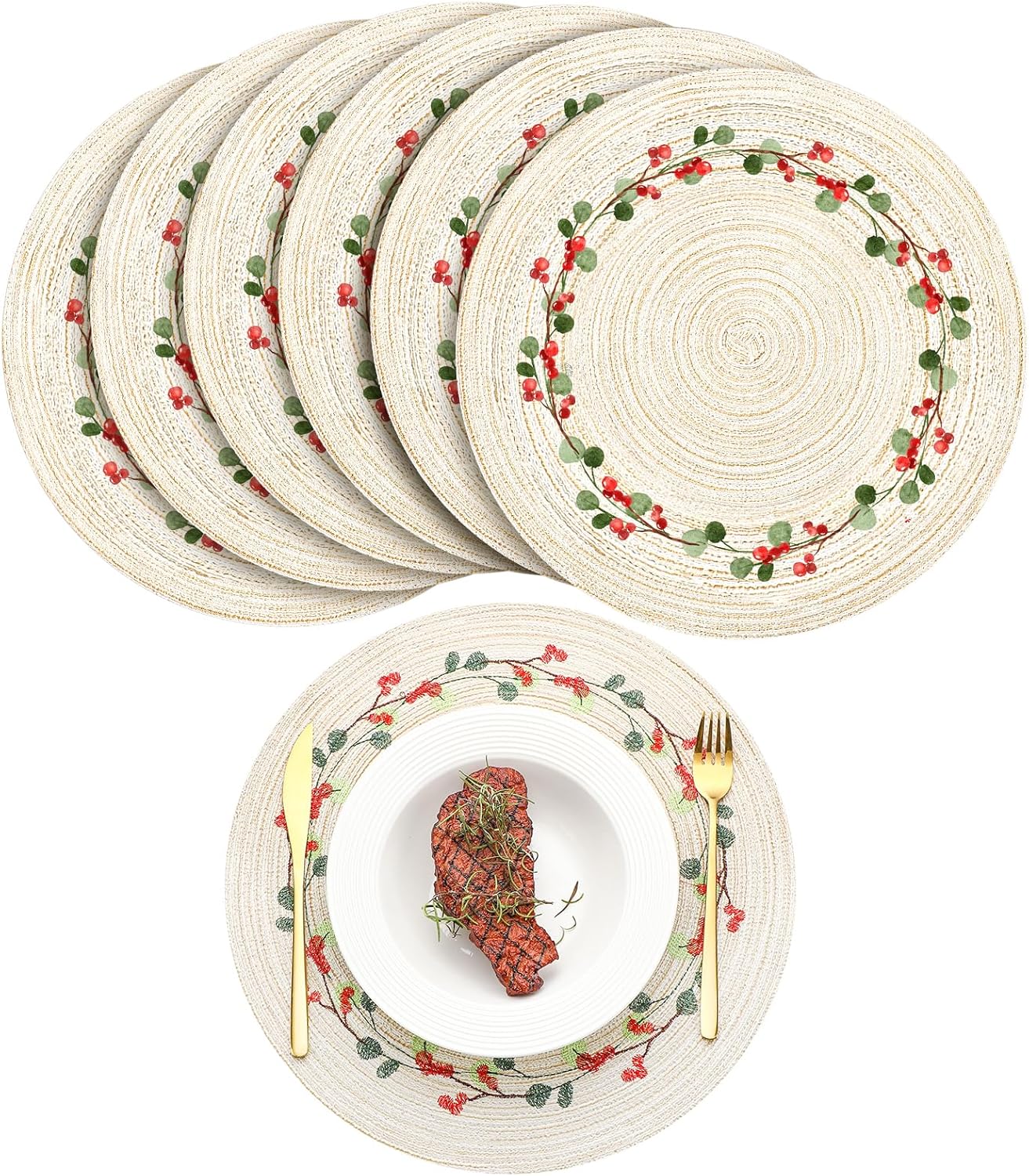 Christmas Round Placemats Set of 12 for Festive Dining