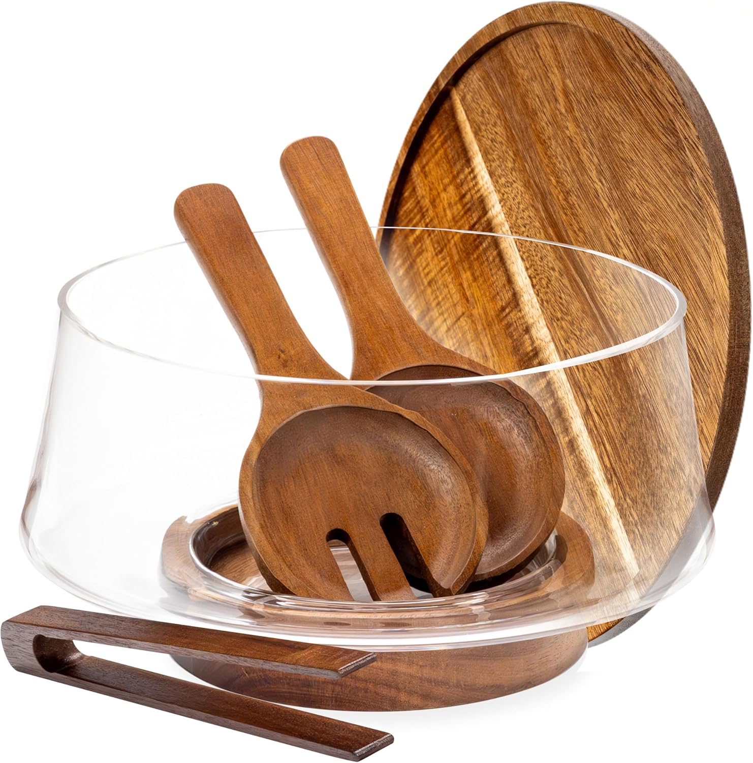 Large Glass Salad Bowl Set by Oria Cook with Lid and Utensils