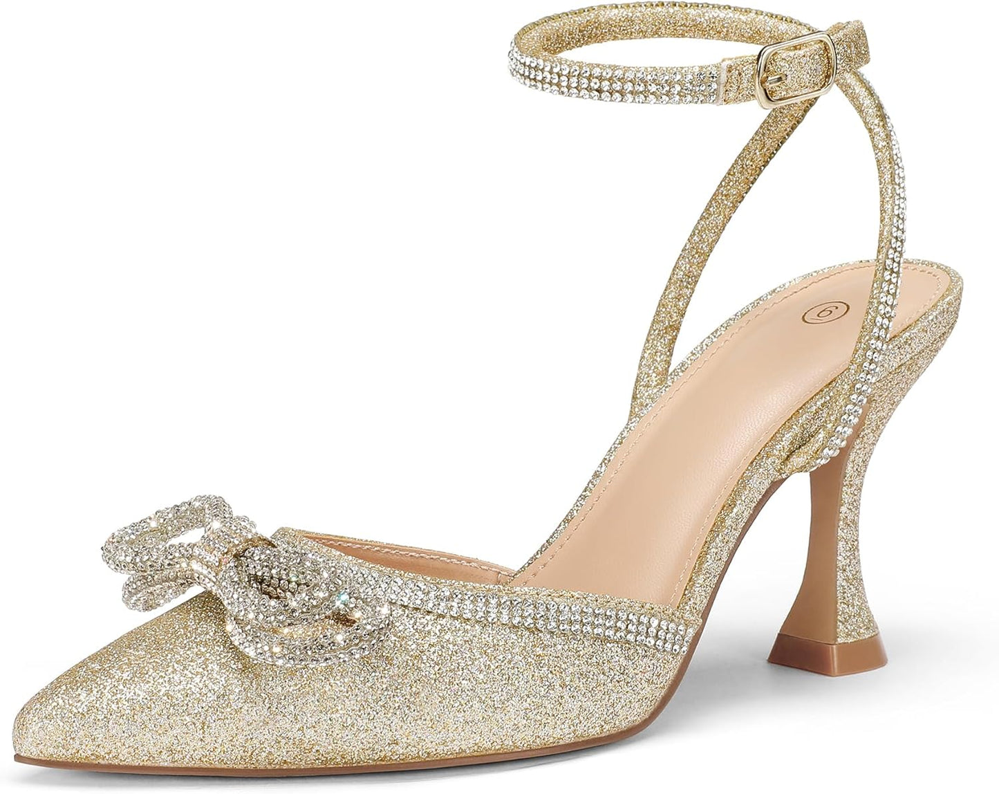 mysoft Women's Rhinestone Bow Pumps for Elegant Weddings