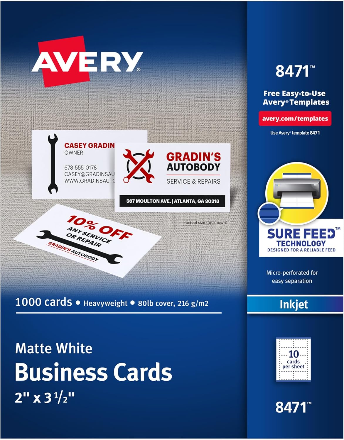 Avery Printable Business Cards with Sure Feed Technology, 1,000 Pack