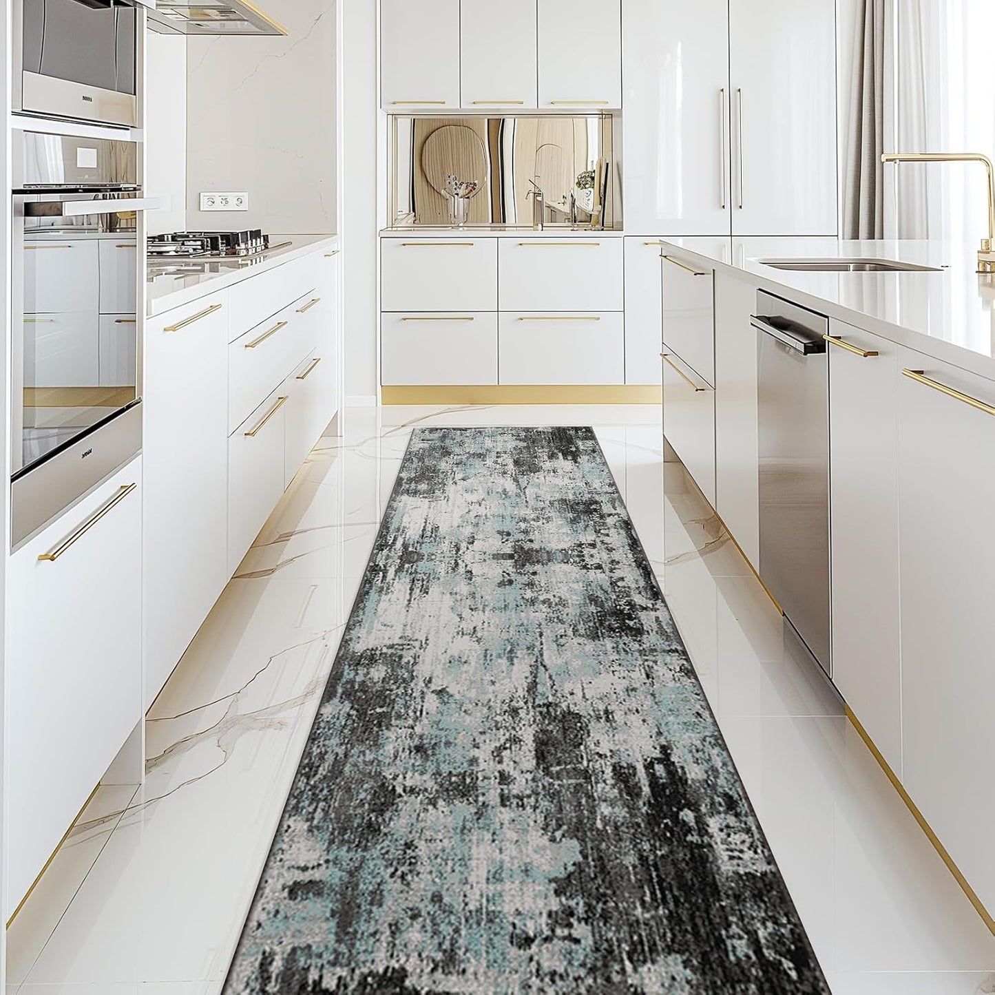 Washable Area Rugs 2ftx10ft Non-Slip Modern Abstract Design