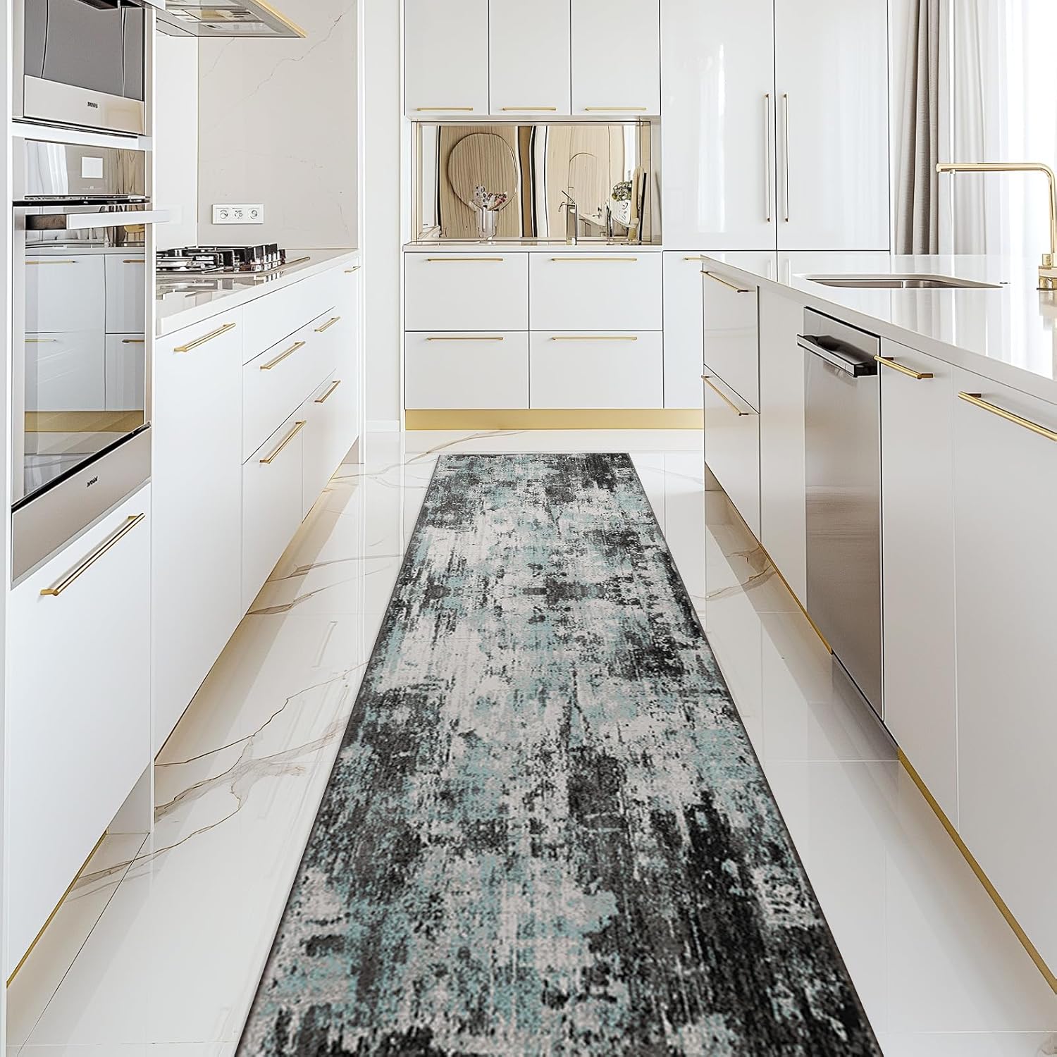 Washable Area Rugs 2ftx10ft Non-Slip Modern Abstract Design