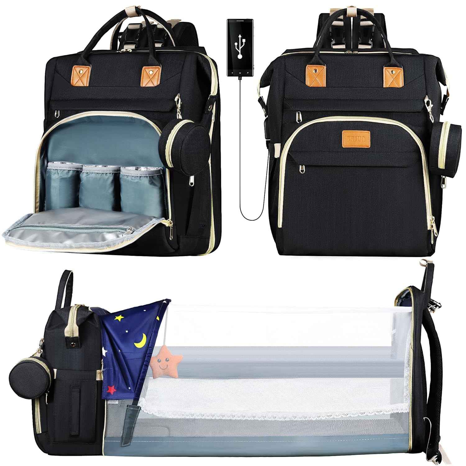 Diaper Bag Backpack for Mom and Dad with USB Charging Port