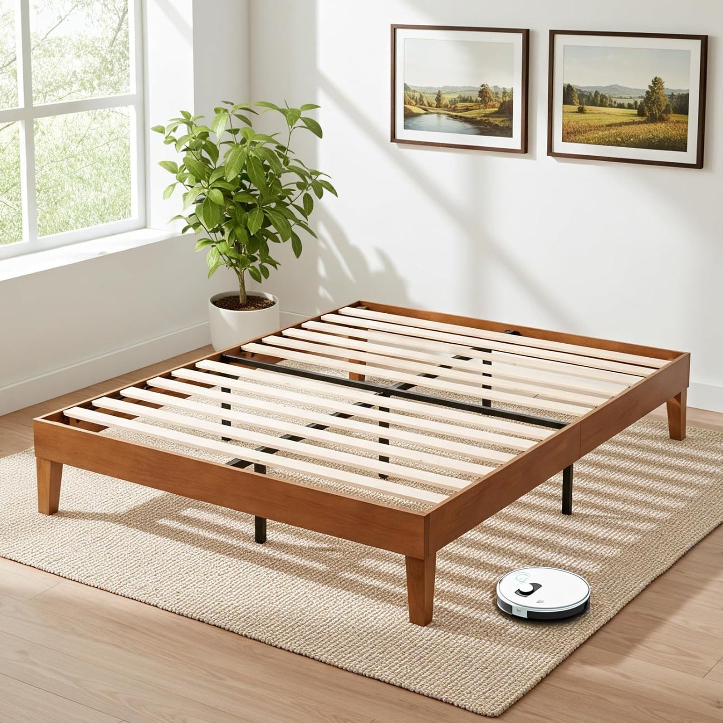 Solid Wood Queen Bed Frame with Stylish Design and Support