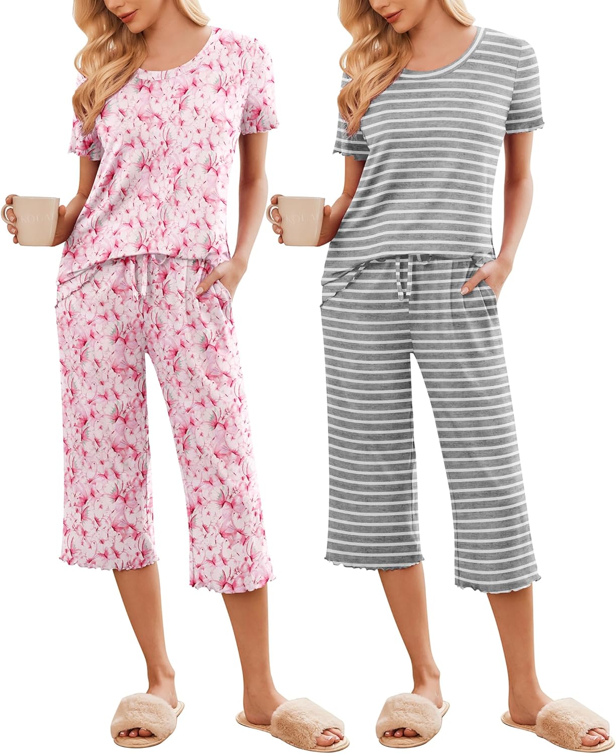 Ekouaer Women's Pajamas Set: Soft Capri Pants Sleepwear