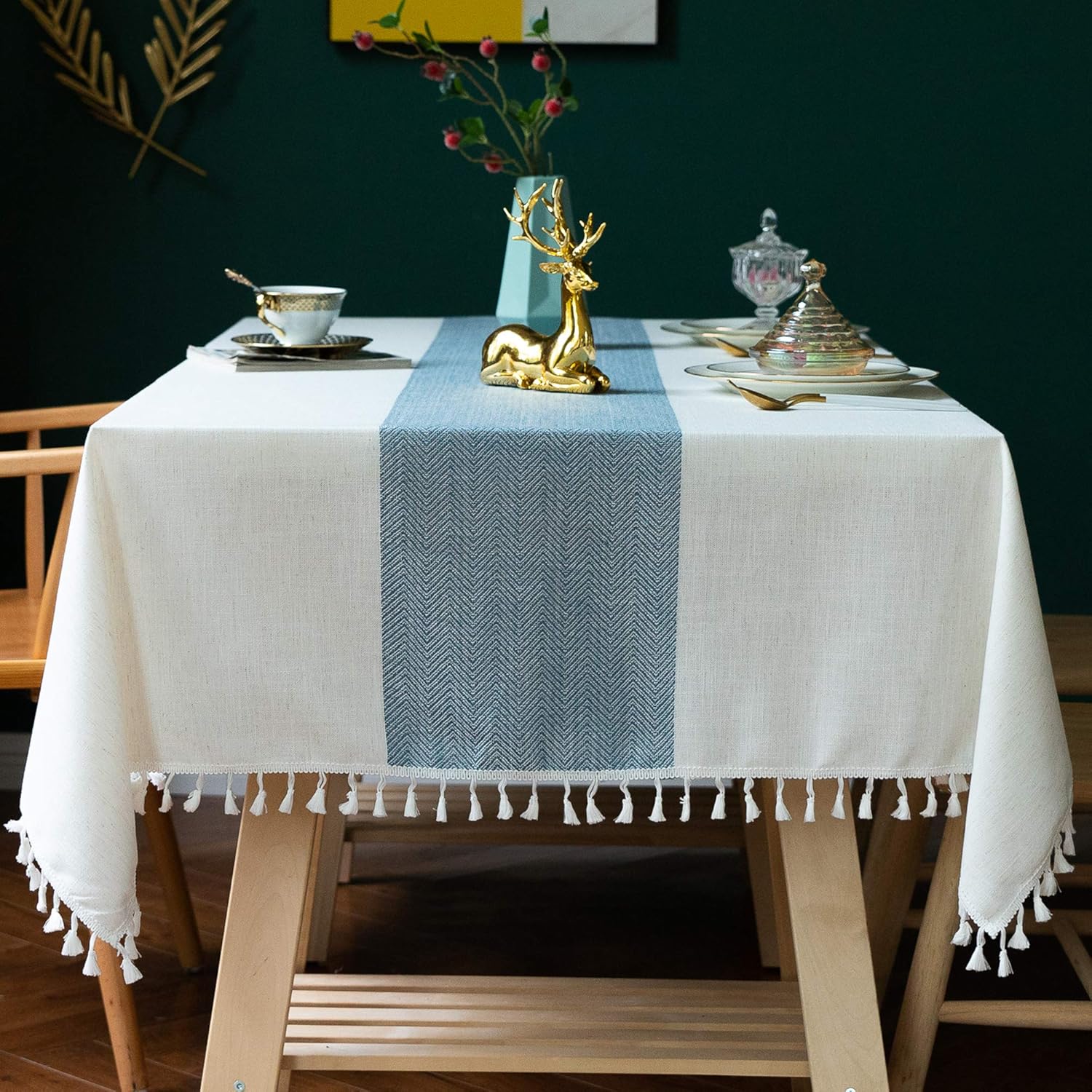 Oubonun Cotton Linen Rectangular Tablecloth for Dining 55x102