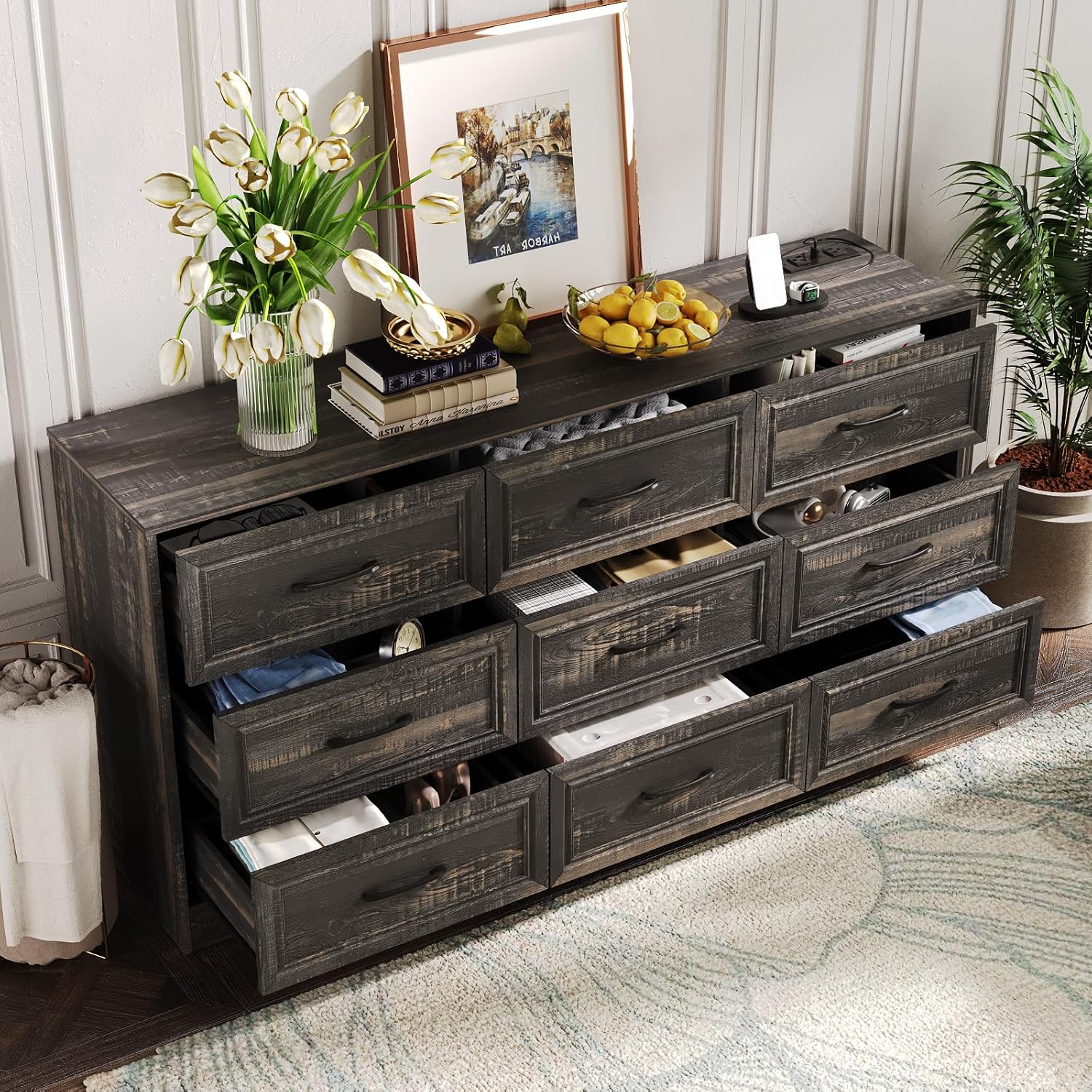 Fameill 9 Drawer Dresser with Charging Station for Bedroom