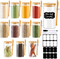 12 Pack 10 oz Round Glass Spice Jars with Lids and Spoons - Organized