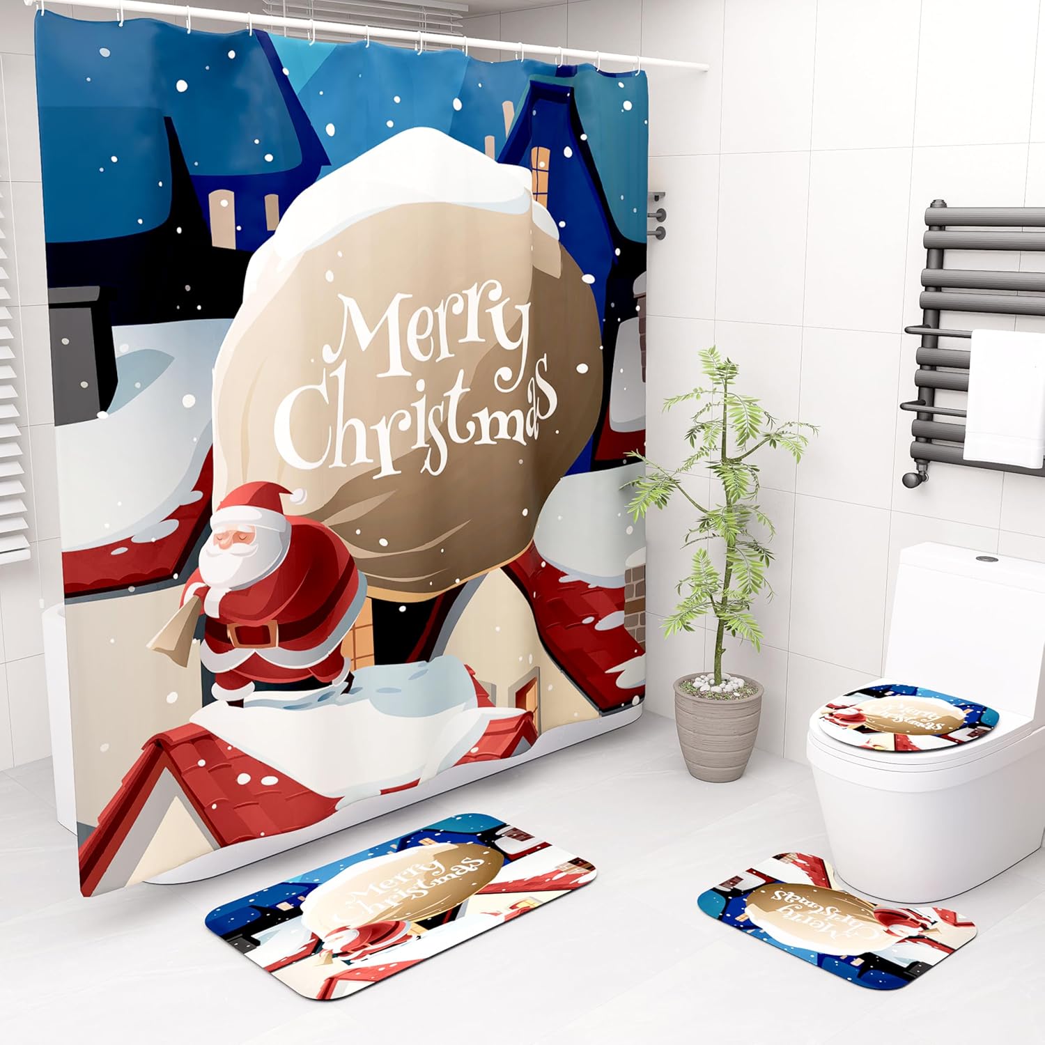 Christmas Shower Curtain Set - Festive Bathroom Decor