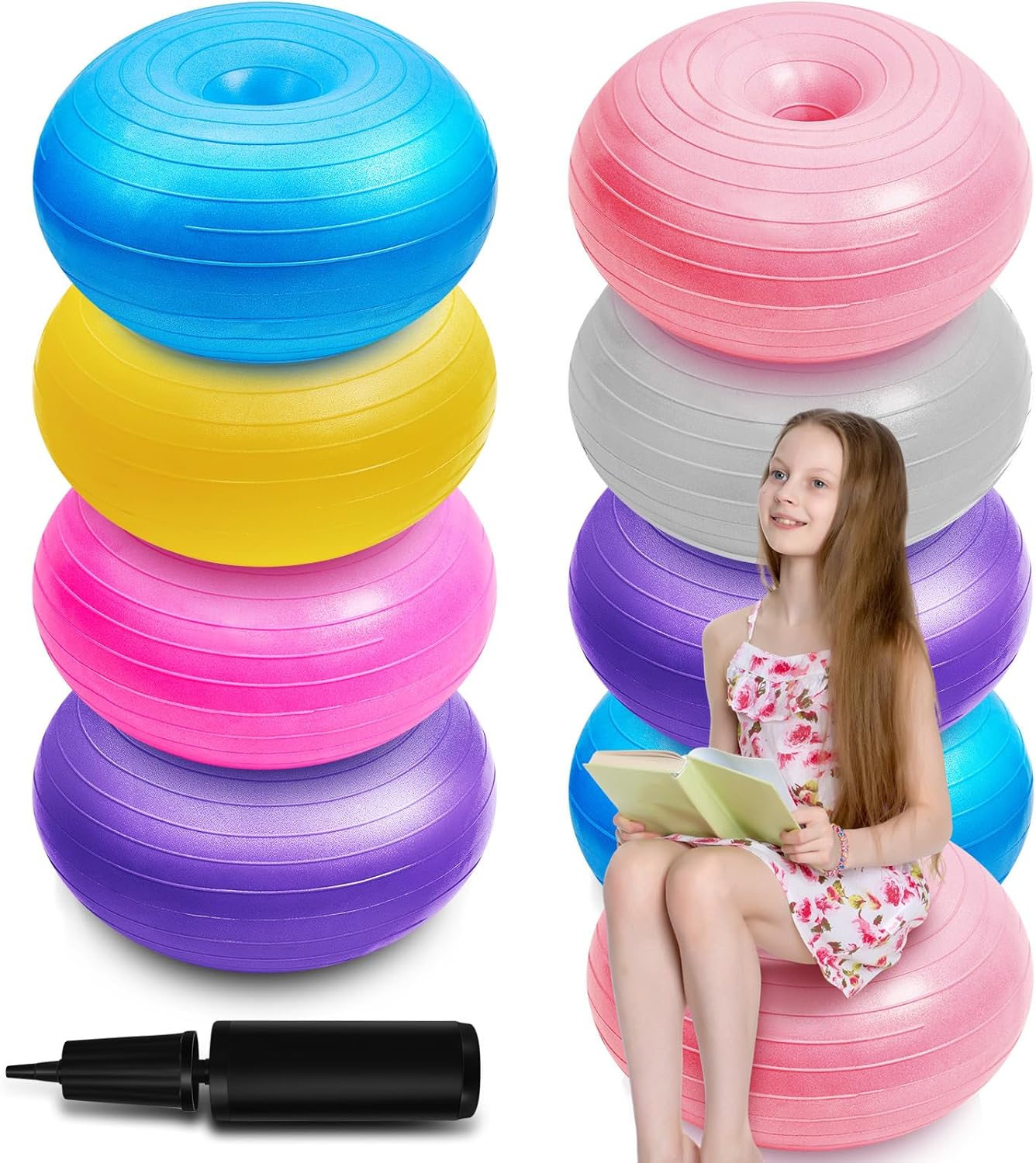Lewtemi 8 Pcs Flexible Seating Yoga Ball Chair for Kids