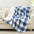 Cozy Bliss Luxury Sherpa Throw Blanket - Reversible Buffalo Plaid Navy