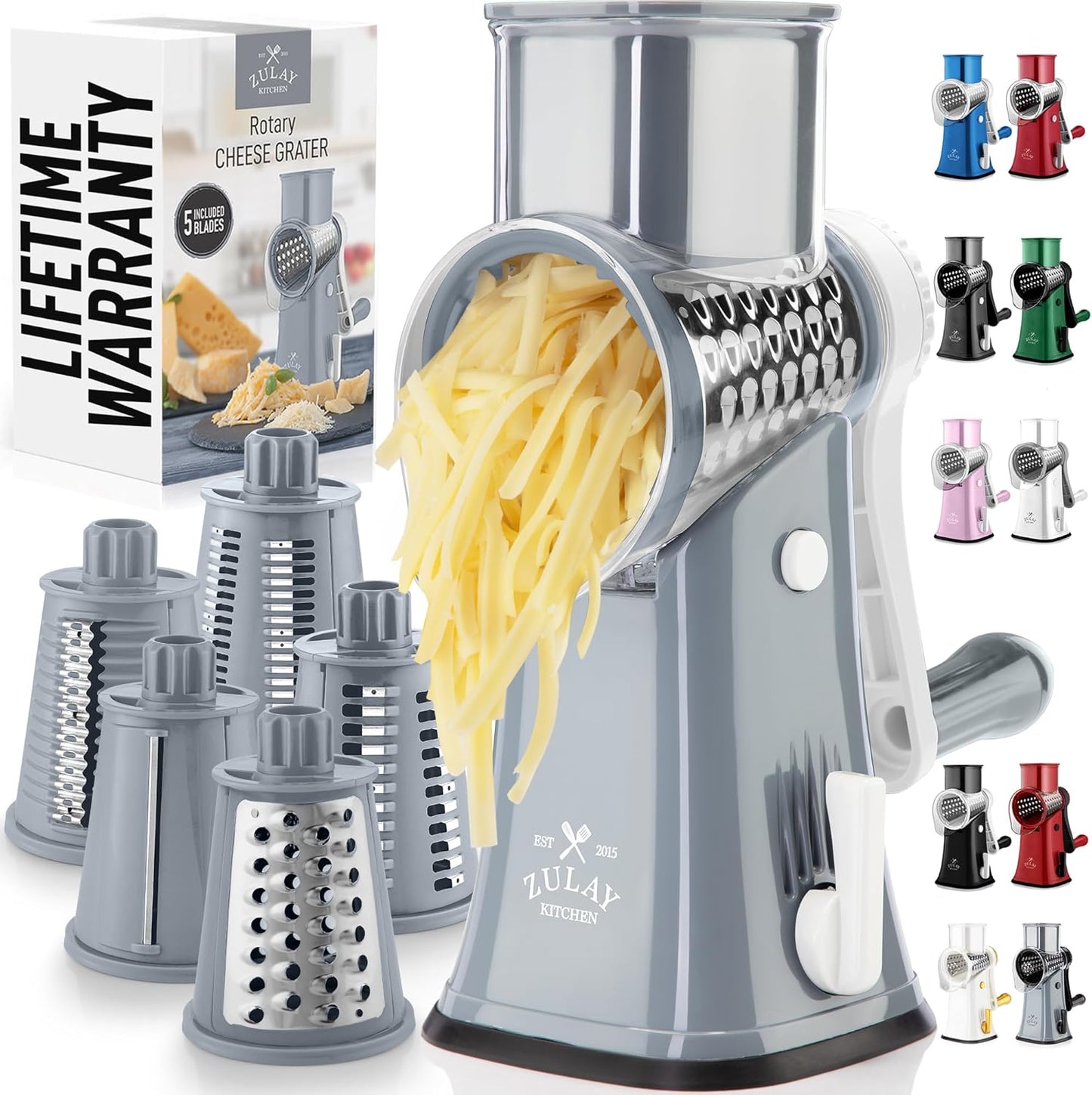 Rotary Cheese Grater with 5 Blades for Effortless Shredding