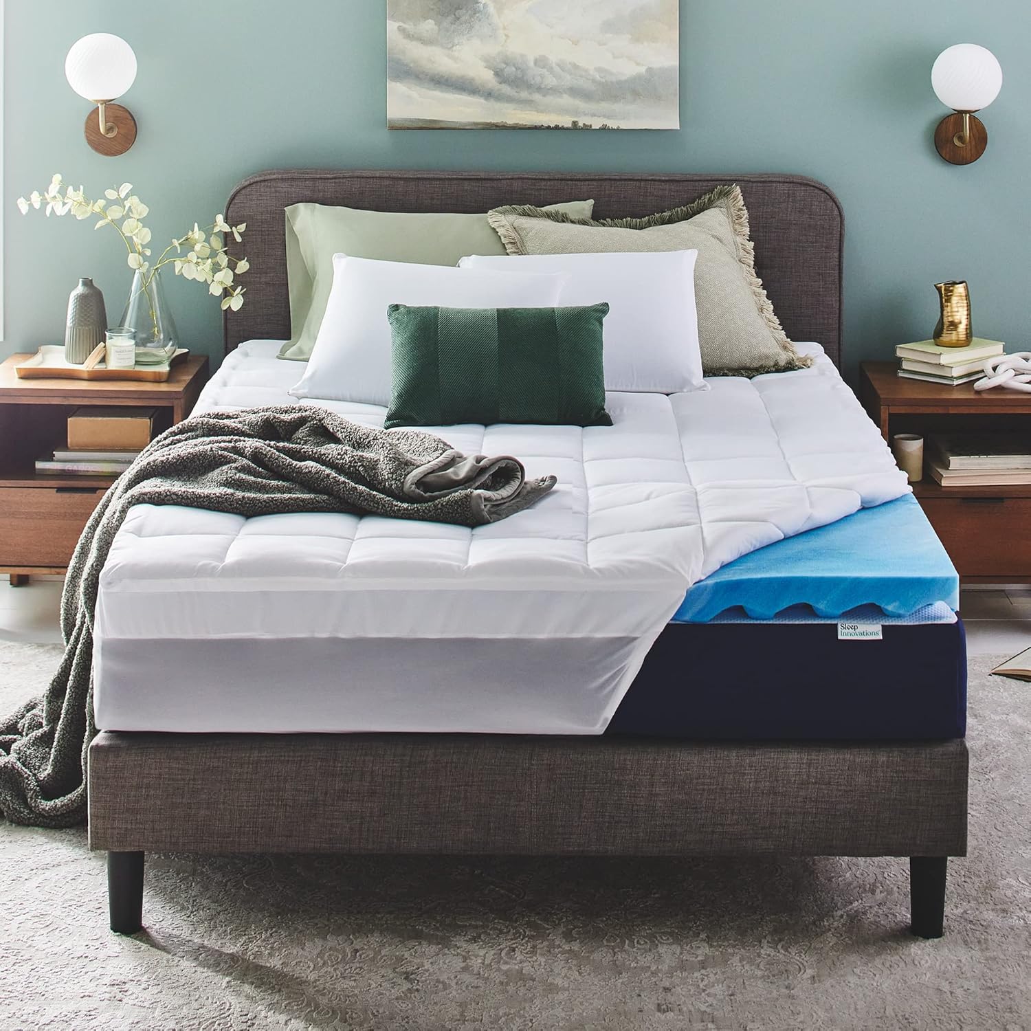 Sleep Innovations Dual Layer 4 Inch Memory Foam Mattress Topper