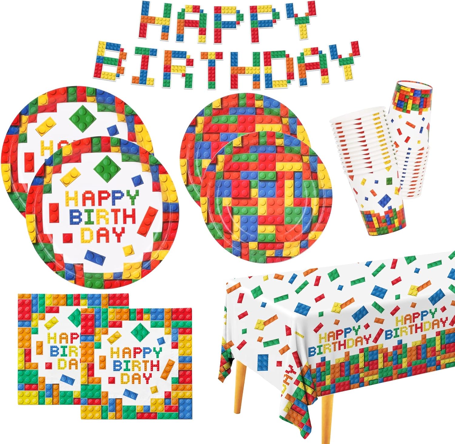 Building Block Party Supplies for Colorful Birthday Celebrations