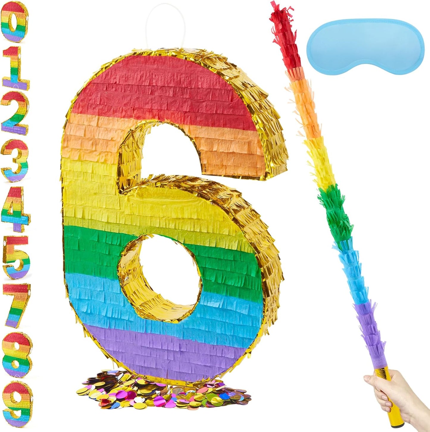 Rainbow Number 6 Pinata for Birthday Parties and Celebrations