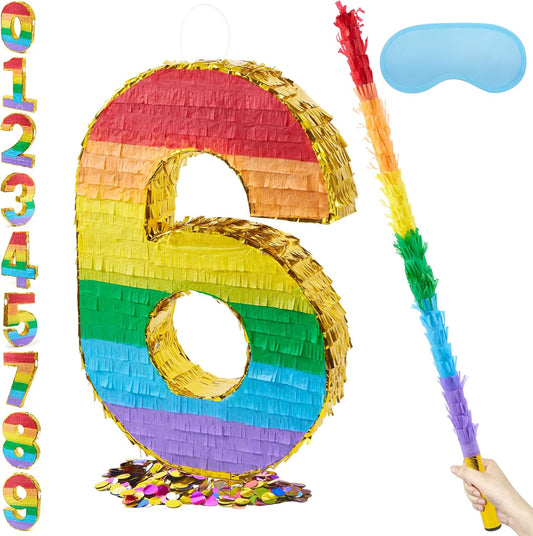 Rainbow Number 6 Pinata for Birthday Parties and Celebrations