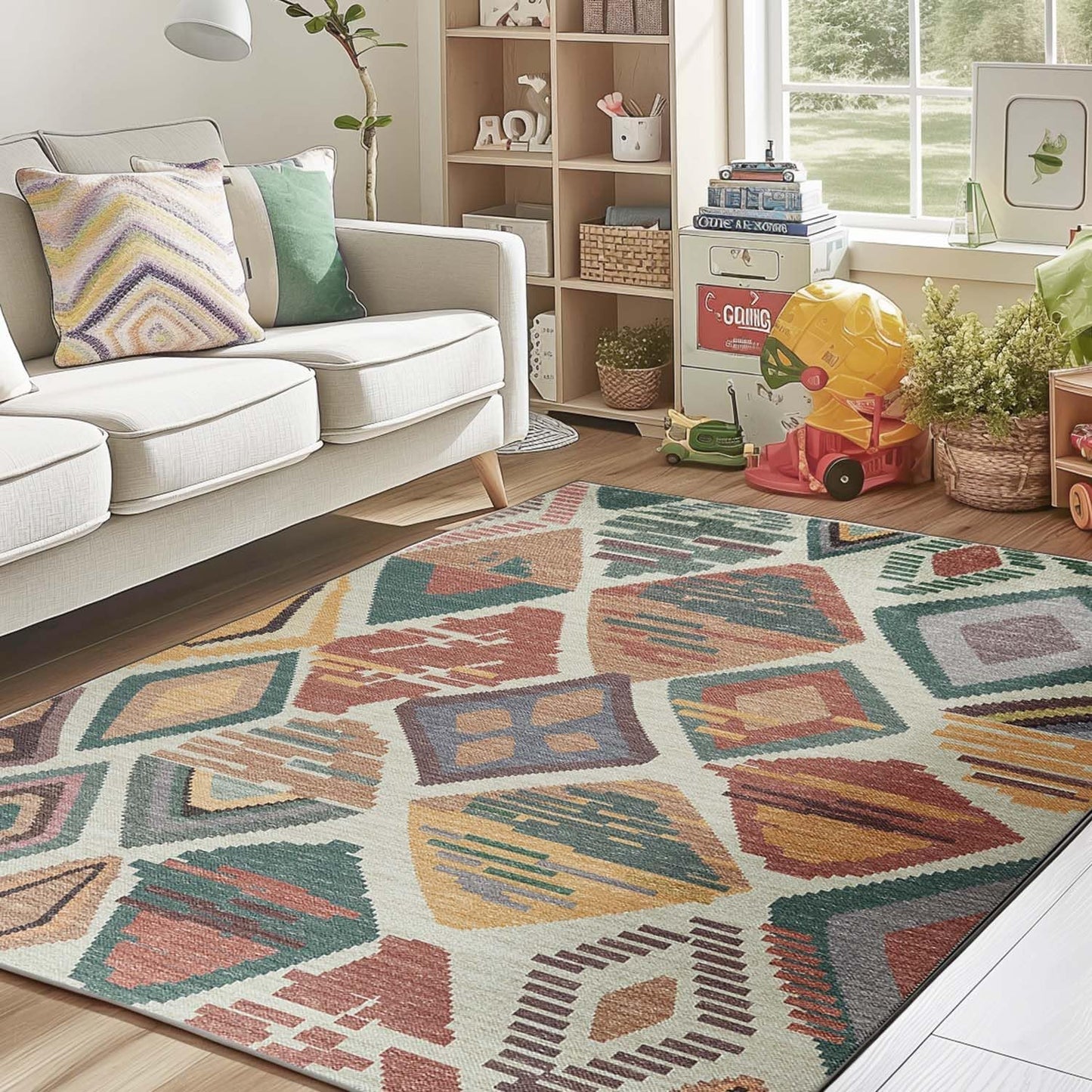 Boho Area Rug 5x7 Moroccan Geometric Design for Modern Homes