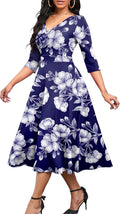 Nmoder Women's Casual Wrap Flared Midi Dress V-Neck A-Line ()