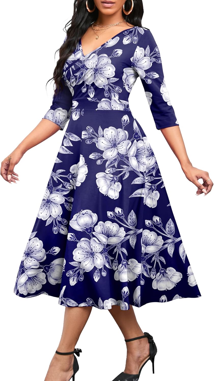 Nmoder Women's Casual Wrap Flared Midi Dress for Any Occasion